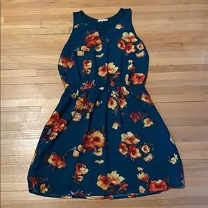 A line turquoise and floral dress
